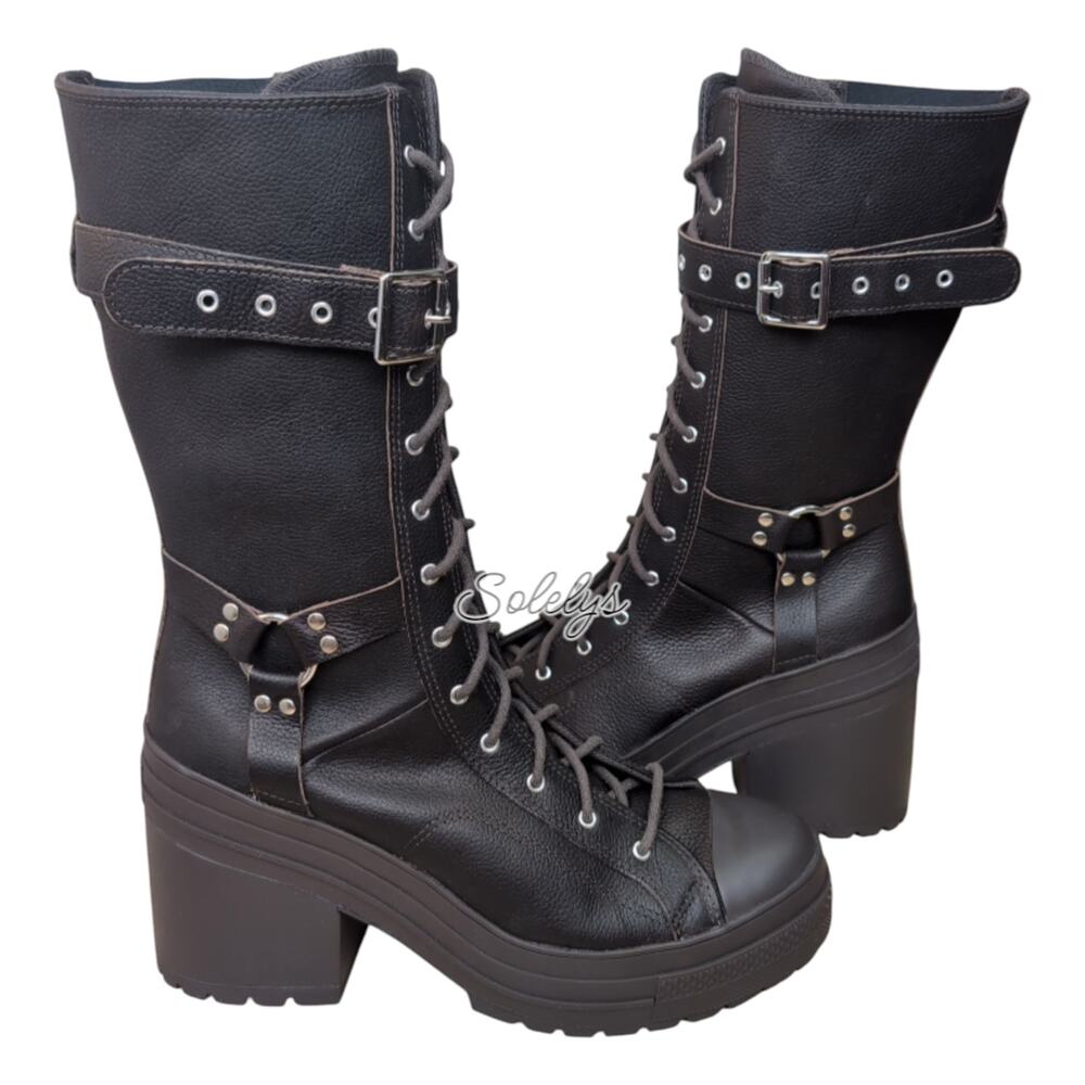 Converse Chuck 70 De Luxe Heel XXHI Platform Buckle Leather Sneaker Boot 9 NEW